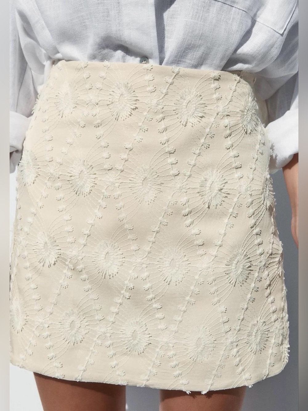 Embroidered Ivory Mini Skirt